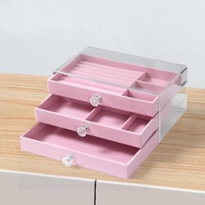 YouBella Jewellery Organiser Jewellery Box Acrylic Portable Storage Box Case with Dividers Container for Rings, Earrings, Necklace Home Organizer (Pink)
